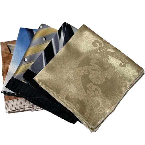 Men's Lot of 5 Pocket Squares Assorted Patterns Colors Beige Blue Black Melon - Picture 2 of 3